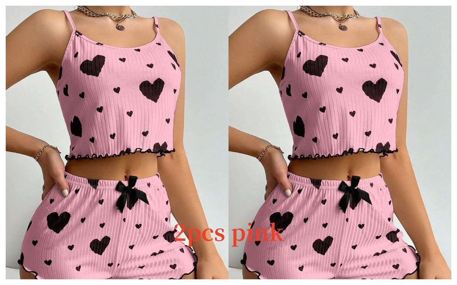 Women’s 2-Piece Pajama Set – White Love Print Tank Top & Shorts Sleepwear