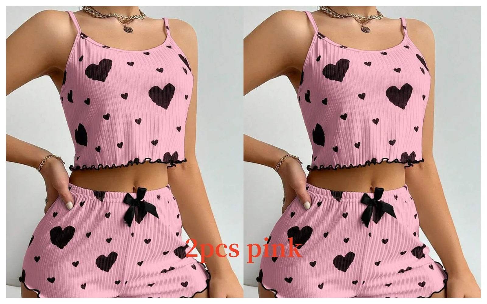 Stylemein - Women’s 2-Piece Pajama Set – White Love Print Tank Top & Shorts Sleepwear