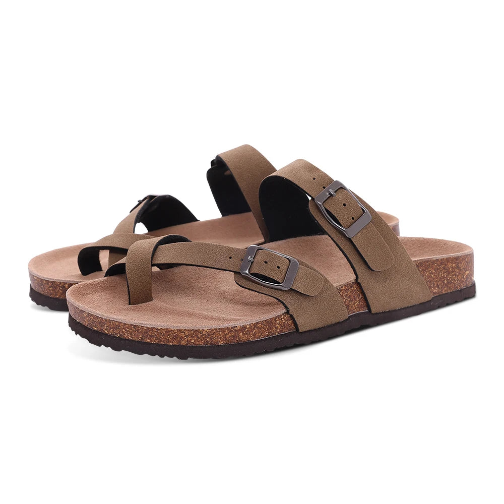 Unisex Classic Cork Sandals – Soft Thick Sole Open-Toe Flat Slippers for Summer & Home