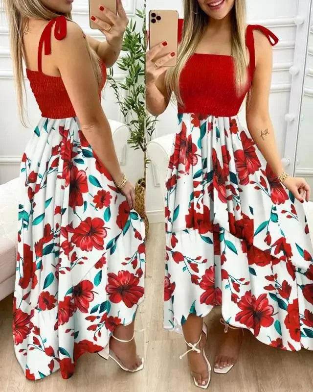 Summer Floral Print Maxi Dress: Sexy Spaghetti Strap Chest Wrap Beach Dress - Stylemein