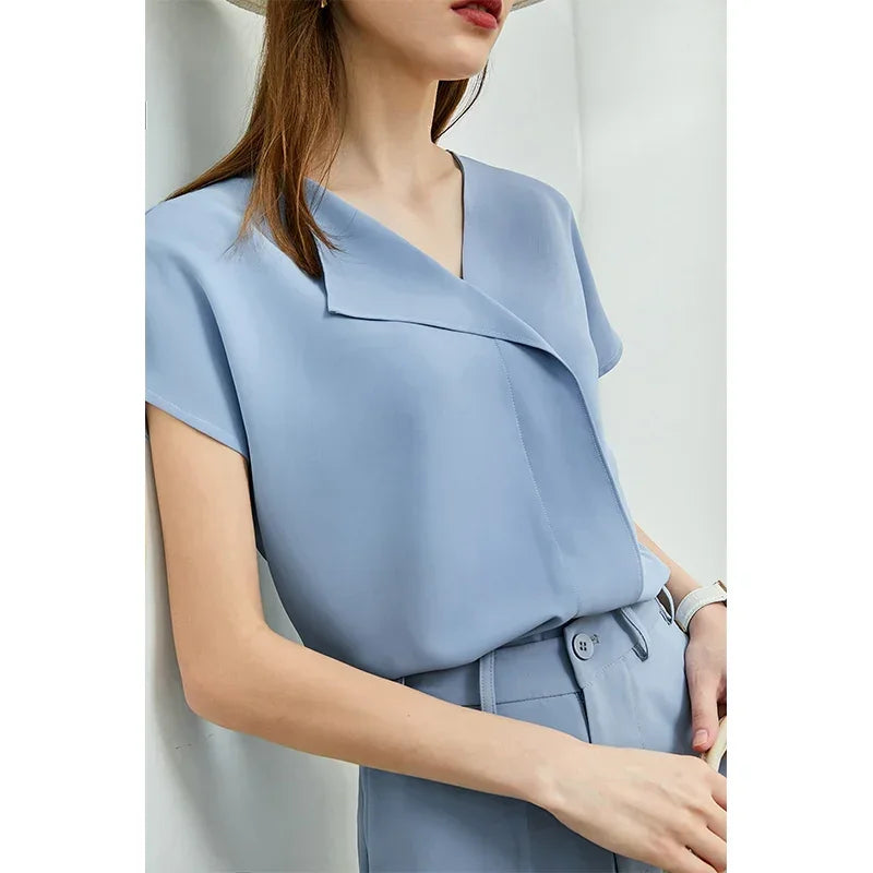 Women’s Chiffon Blouse – Minimalist Loose Fit Elegant Casual Top
