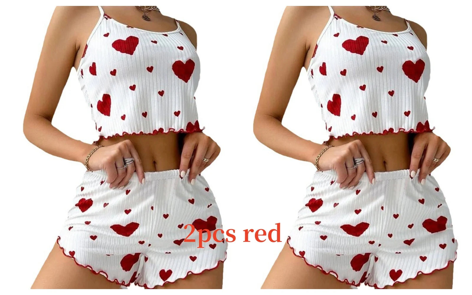 Women’s 2-Piece Pajama Set – White Love Print Tank Top & Shorts Sleepwear