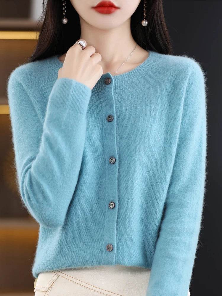 Merino Wool Cardigan – Soft Cashmere O-Neck Sweater - Stylemein