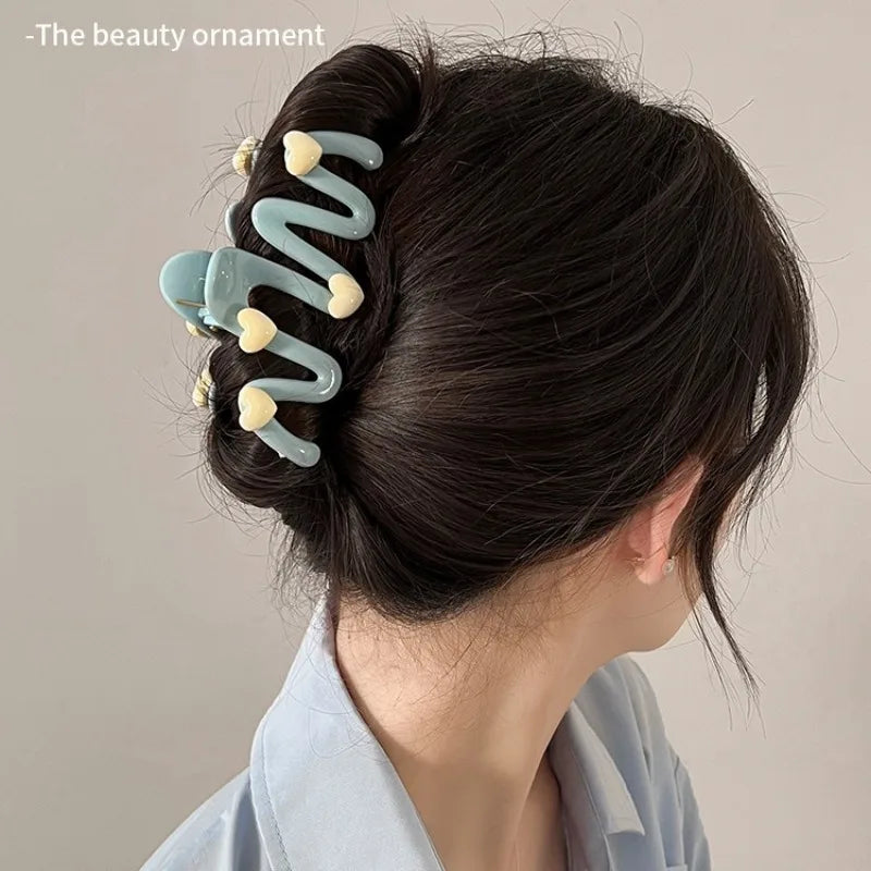 Blue Heart Wave Hair Claw Clip – Cute Women’s Accessory