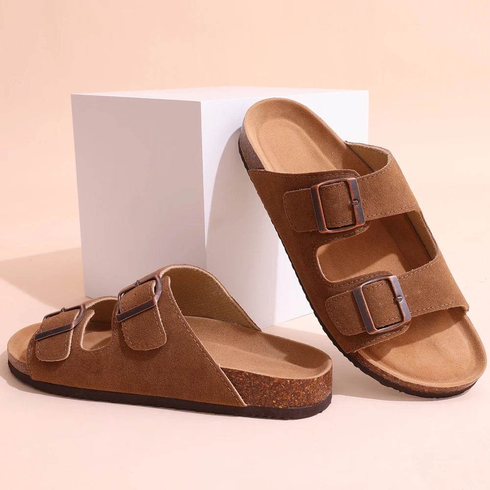 Unisex Classic Cork Sandals – Soft Thick Sole Open-Toe Flat Slippers for Summer & Home - Stylemein
