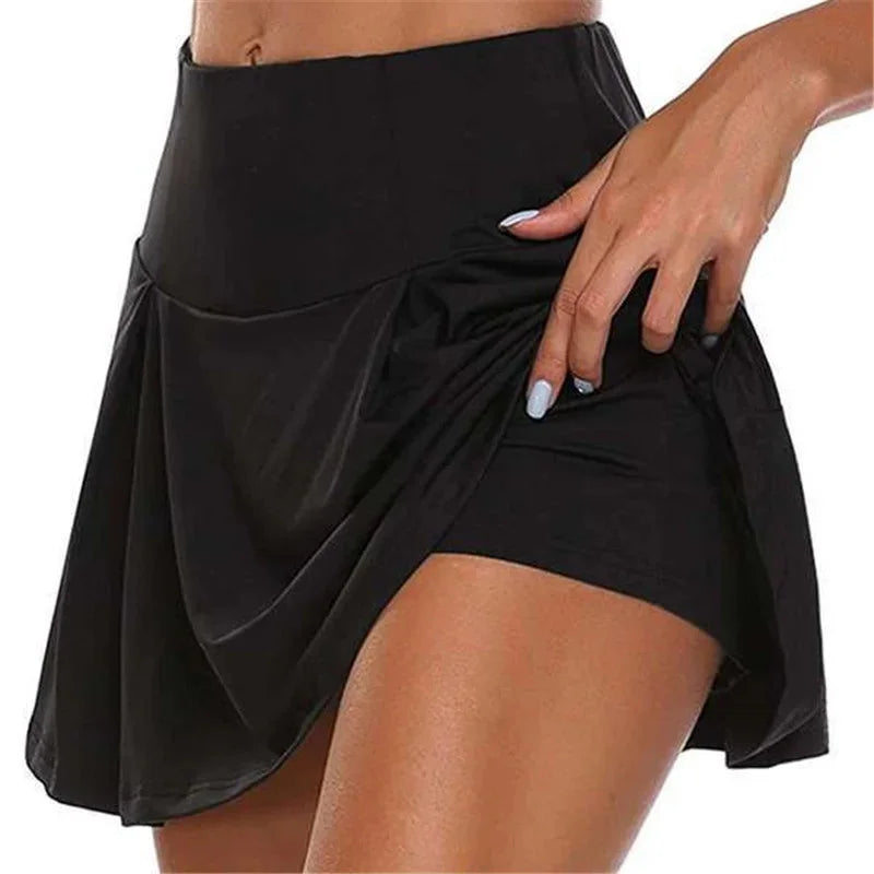 Women’s Quick-Dry Sports Skort – Solid Color Running & Yoga Skirt with Built-In Shorts