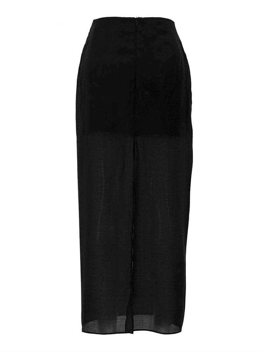 Black Mesh Spliced Maxi Skirt – High Waist Elegant A-Line Skirt - Stylemein