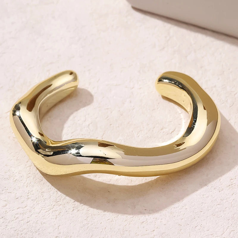 Vintage Geometric Cuff Bangle – Statement Open Bracelet for Women in Gold or Silver