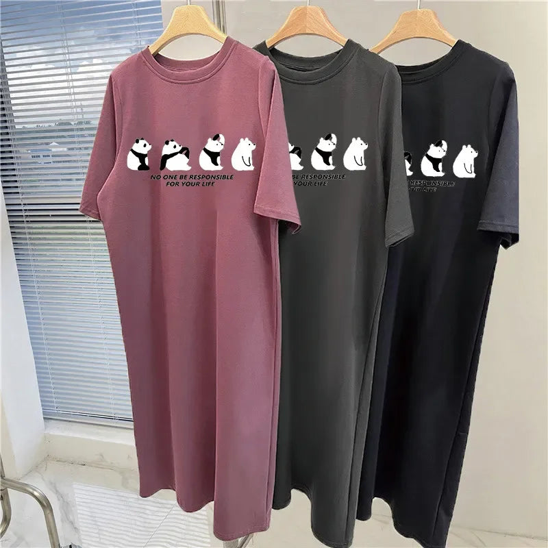 Women’s Oversized Panda Print Dress – Cute Summer Casual Homewear