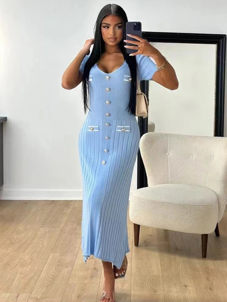 Elegant Knitted Long Dress for Women – Office & Party Wear