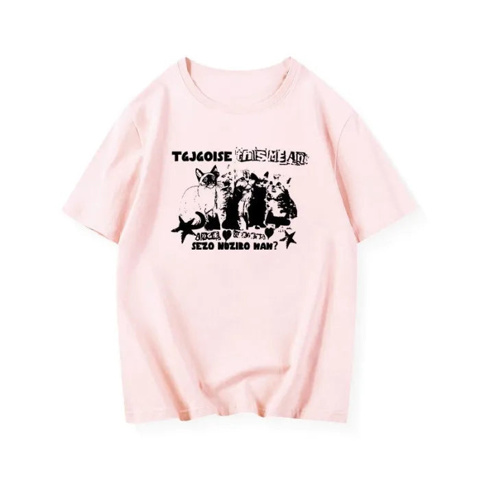 Unisex Oversized Cat Print T-Shirt – Retro College Summer Style