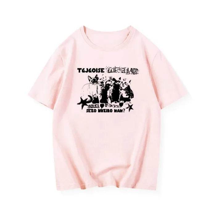 Stylemein - Unisex Oversized Cat Print T-Shirt – Retro College Summer Style
