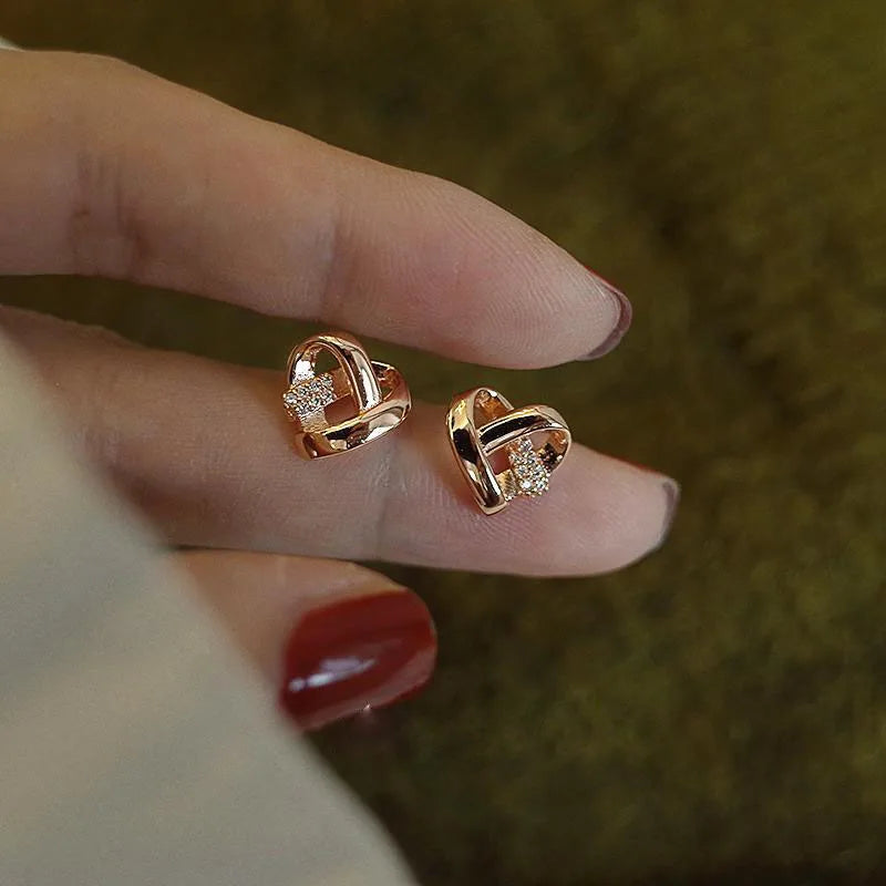 925 Sterling Silver Four-Pointed Star Earrings – 14k Gold Plated Crystal Studs