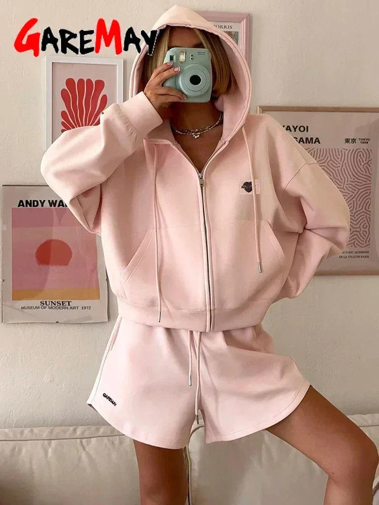 Oversized Pink Two-Piece Summer Set – Cotton Short Sleeve Top & Shorts Tracksuit