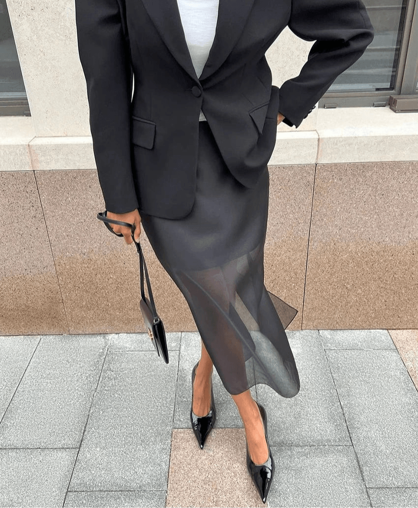 Black Mesh Spliced Maxi Skirt – High Waist Elegant A-Line Skirt - Stylemein