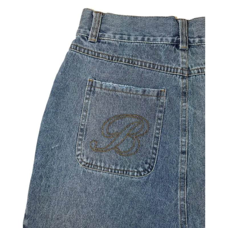Y2K Embroidered Baggy Jeans – Washed Vintage Denim with Tassels - Stylemein