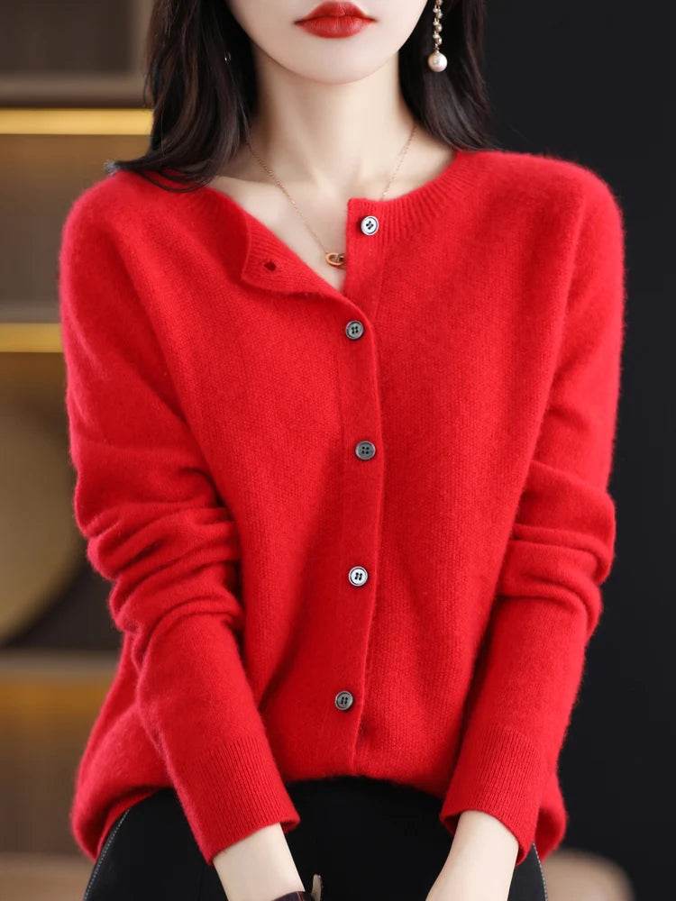 Merino Wool Cardigan – Soft Cashmere O-Neck Sweater - Stylemein