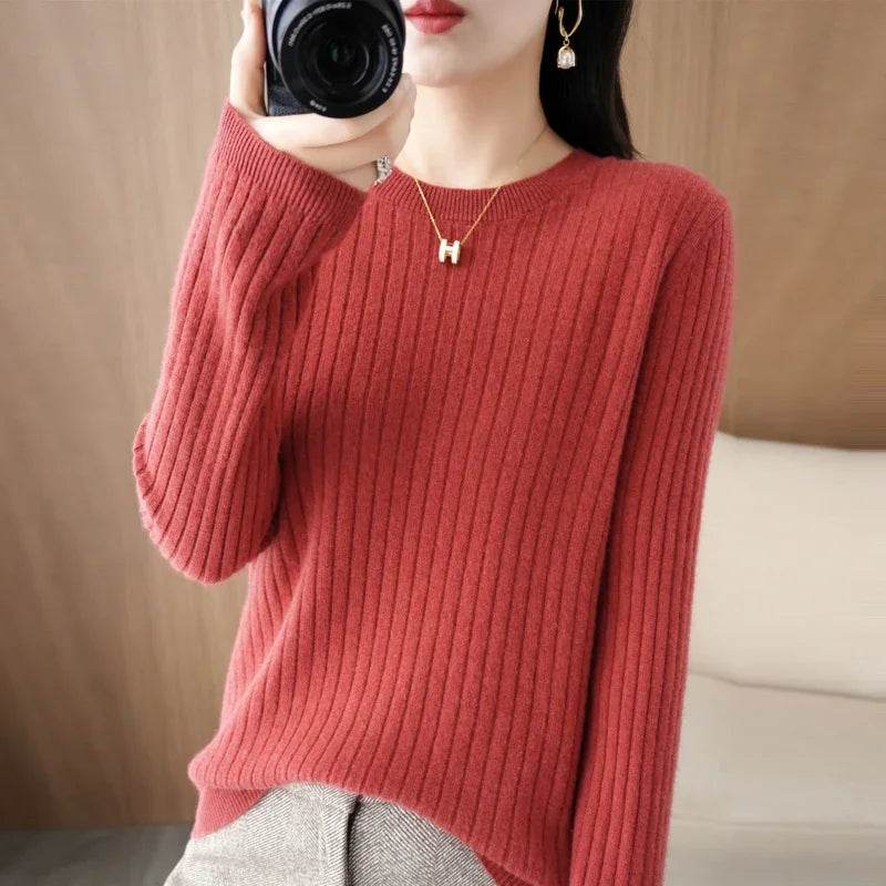 Striped Loose Knit Sweater – Warm O-Neck Long Sleeve Pullover - Stylemein