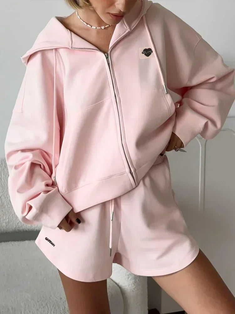 Oversized Pink Two-Piece Summer Set – Cotton Short Sleeve Top & Shorts Tracksuit