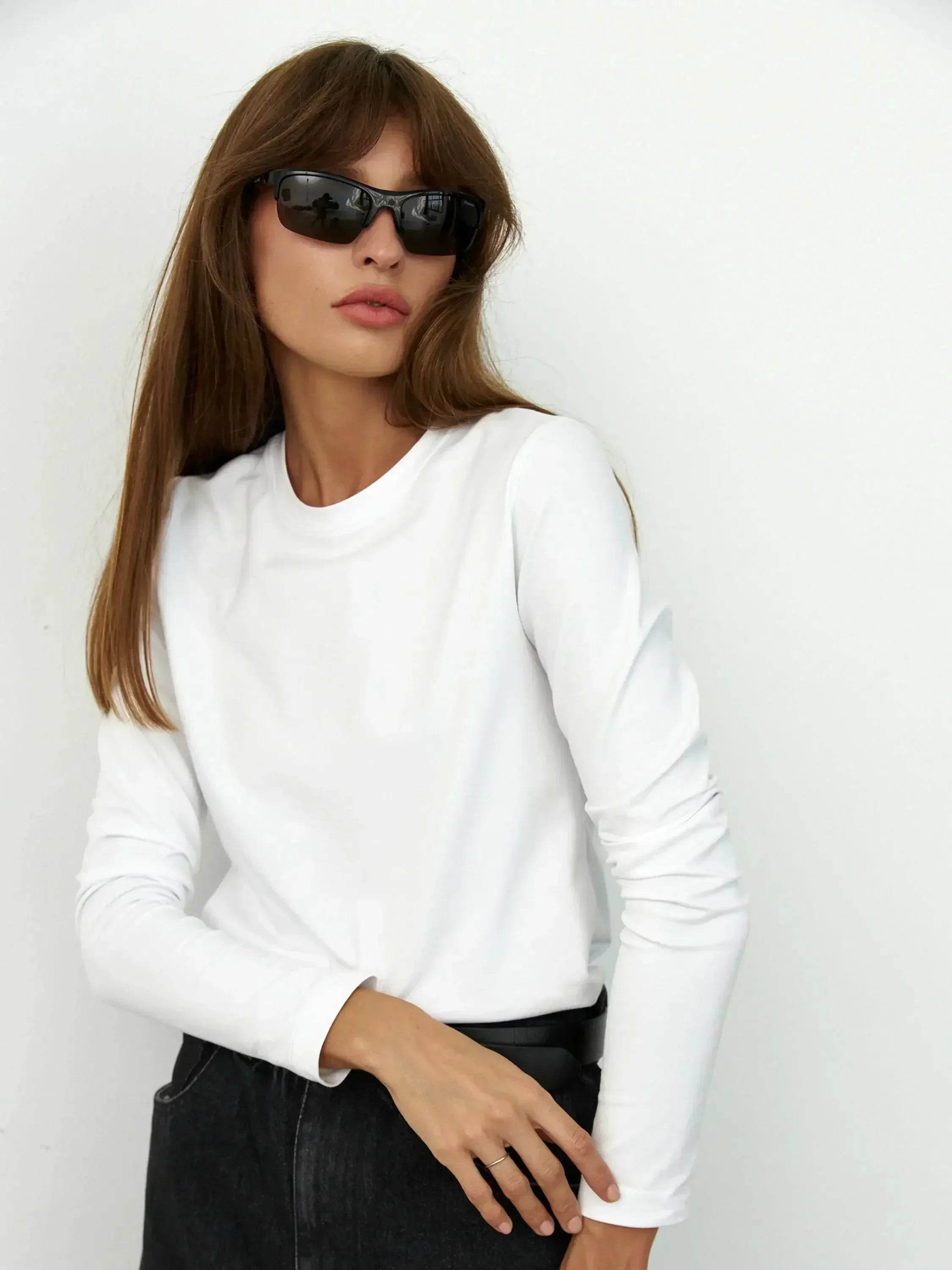 Soft 100% Cotton Oversized Long Sleeve Tee: Essential Spring & Autumn Layering Top - Stylemein