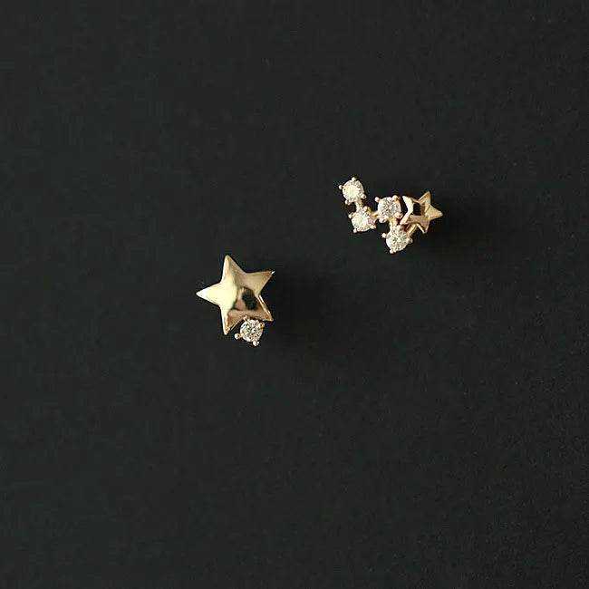 Stylemein - 925 Sterling Silver Four-Pointed Star Earrings – 14k Gold Plated Crystal Studs