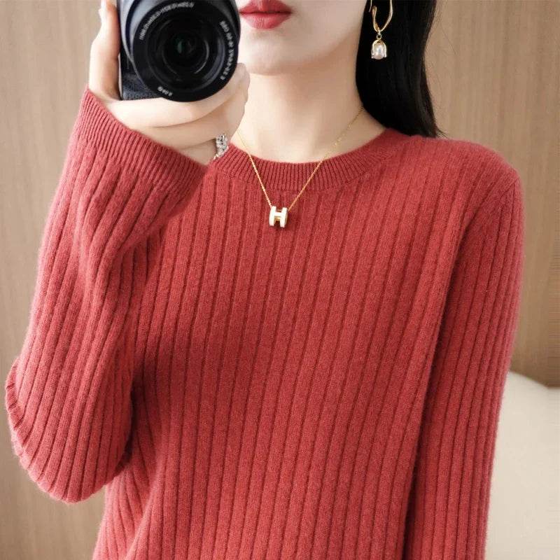 Striped Loose Knit Sweater – Warm O-Neck Long Sleeve Pullover - Stylemein