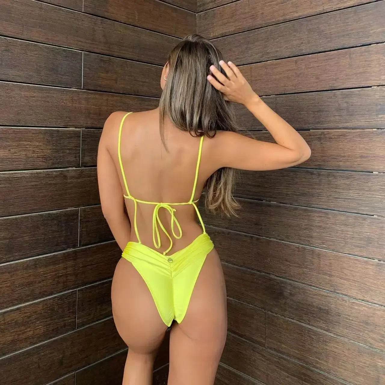 Micro Bikinis Women Halter Brazilian Bikini Set Female Pleated Swimsuit New Triangle Swimwear Beach Wear Bathing Suit - Stylemein