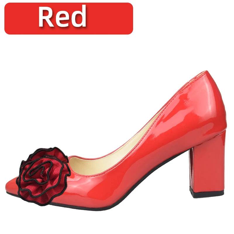 7cm Square Heels – Orange Rose Flower Pumps, Pointed Toe Dress Shoes, Size 30–50 - Stylemein