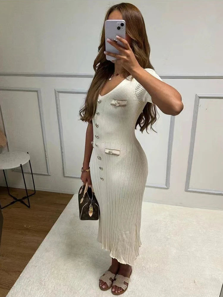Elegant Knitted Long Dress for Women – Office & Party Wear