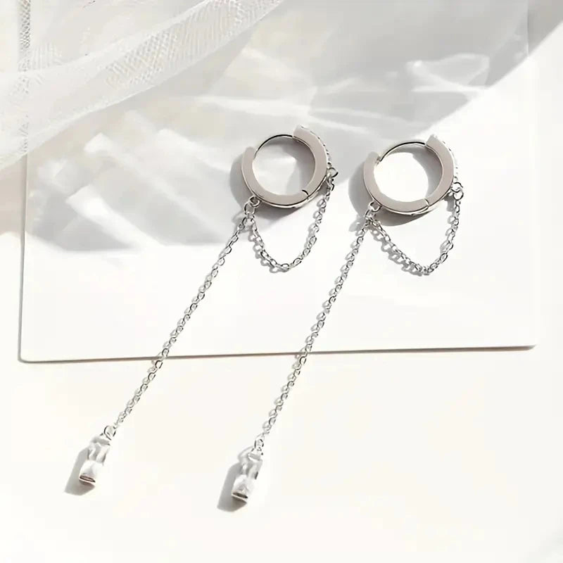 Silvery Tassel Hoop Pendant Earrings – Elegant Jewelry Gift for Women
