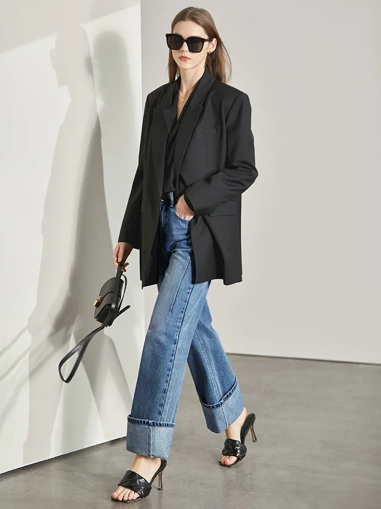 Women’s Vintage Wide-Leg Denim Pants – Loose Fit Casual Spring Jeans