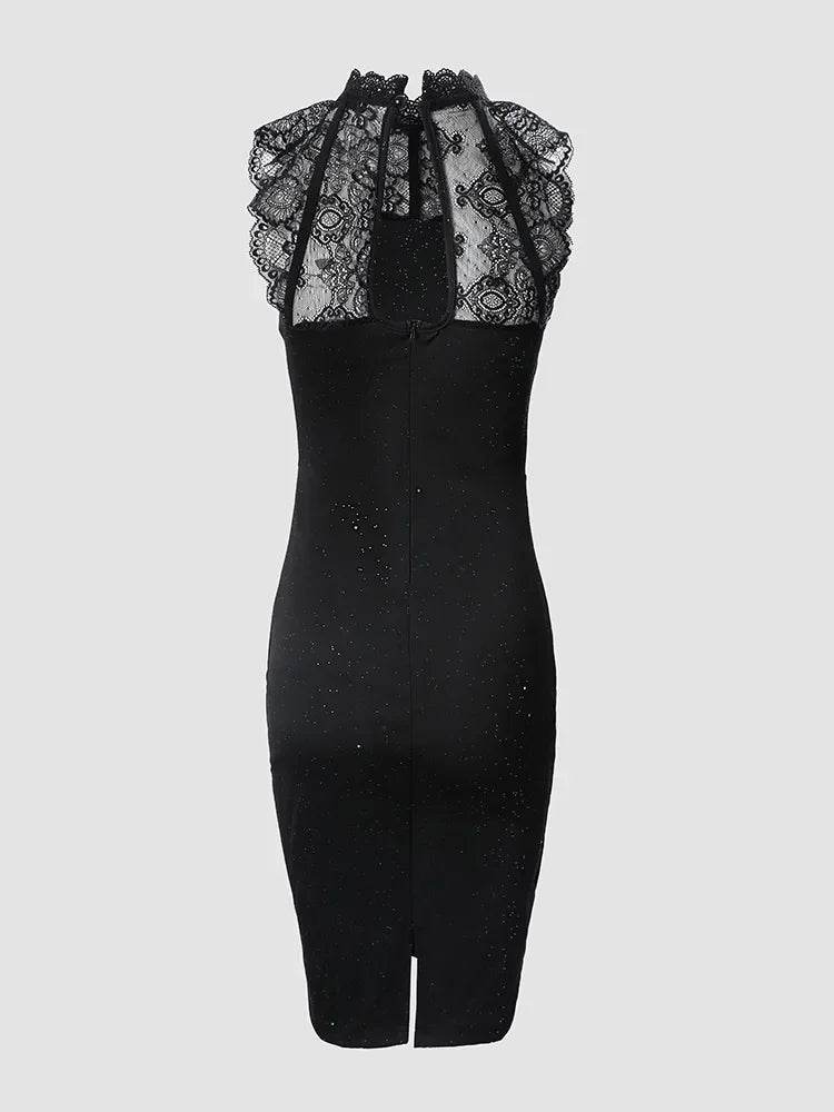 Shimmering Elegance: Glitter Contrast Lace Party Dress - Stylemein