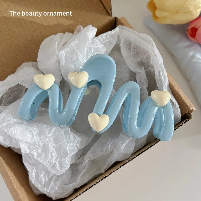 Blue Heart Wave Hair Claw Clip – Cute Women’s Accessory