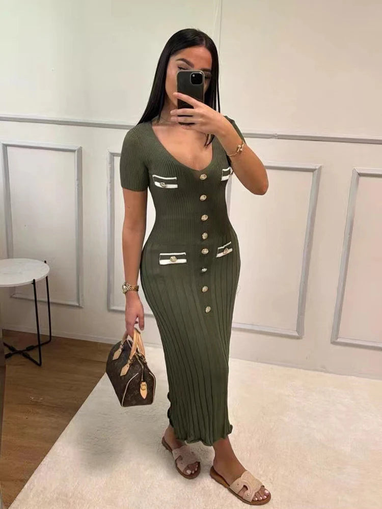 Elegant Knitted Long Dress for Women – Office & Party Wear