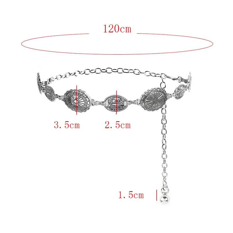 Vintage Circle Carved Metal Waist Chain: Retro Decorative Belt for Women - Stylemein