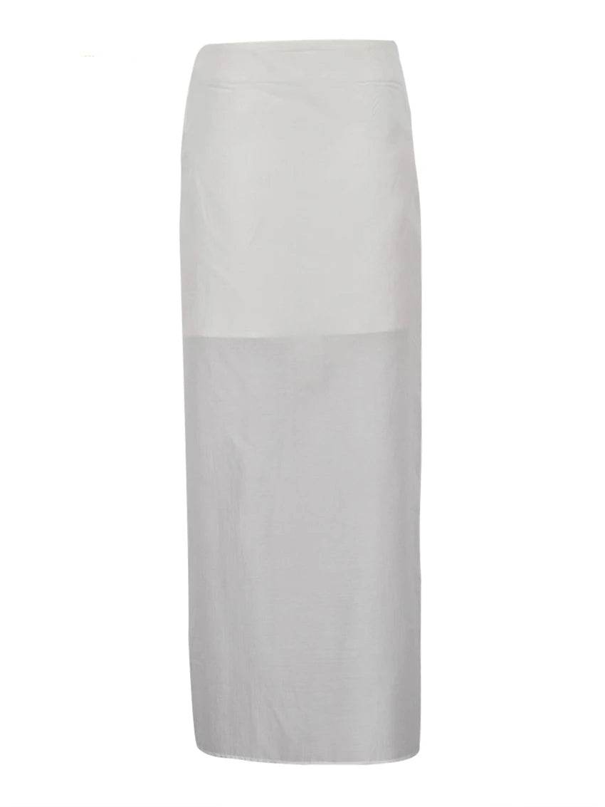 Black Mesh Spliced Maxi Skirt – High Waist Elegant A-Line Skirt - Stylemein