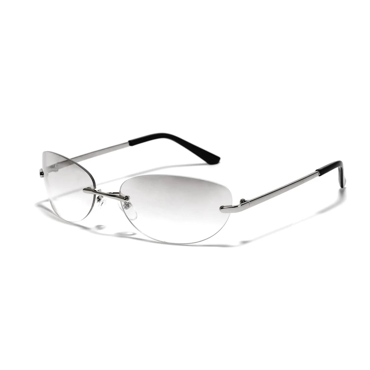 Stylemein - Oval Rimless Y2K Sunglasses for Women – Retro Futuristic Spice Girl Style Eyewear