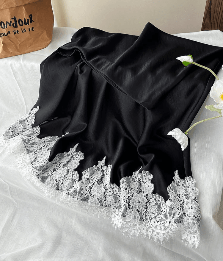 Elegant Satin Mermaid Skirt – Lace Patchwork A-Line Midi Skirt - Stylemein