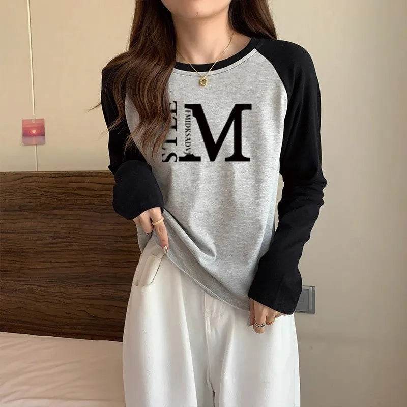 Stylemein - Vintage Letter Print Long Sleeve T-Shirt – Loose Casual Top