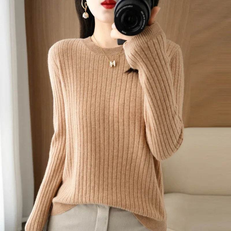 Striped Loose Knit Sweater – Warm O-Neck Long Sleeve Pullover - Stylemein