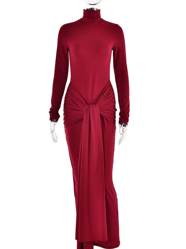 High Neck Long Sleeve Bodycon Maxi Dress for Women - Stylemein