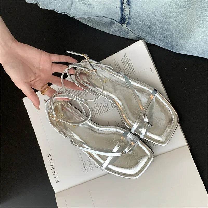Summer Gladiator Sandals – Women’s Elegant Clip-Toe Flats with Narrow Bands - Stylemein