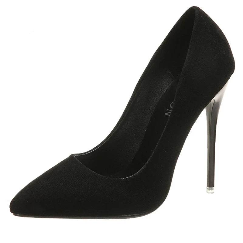 12cm Super High Stiletto Heels – Flock Pointed Toe for Office or Party - Stylemein