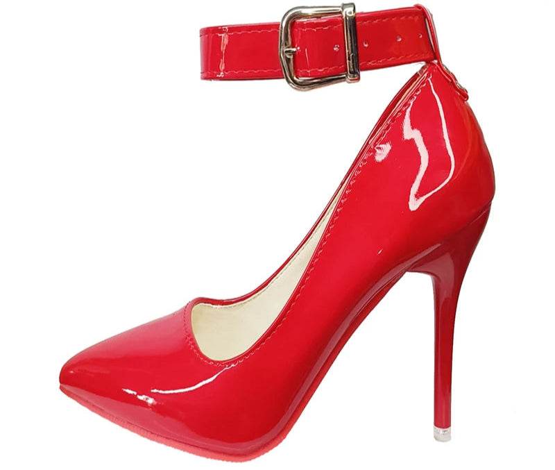 Stiletto with Metal Belt Buckle – 10cm/12cm Heels, Pointed Toe, Rivet Strap, Plus Size 35–50 - Stylemein