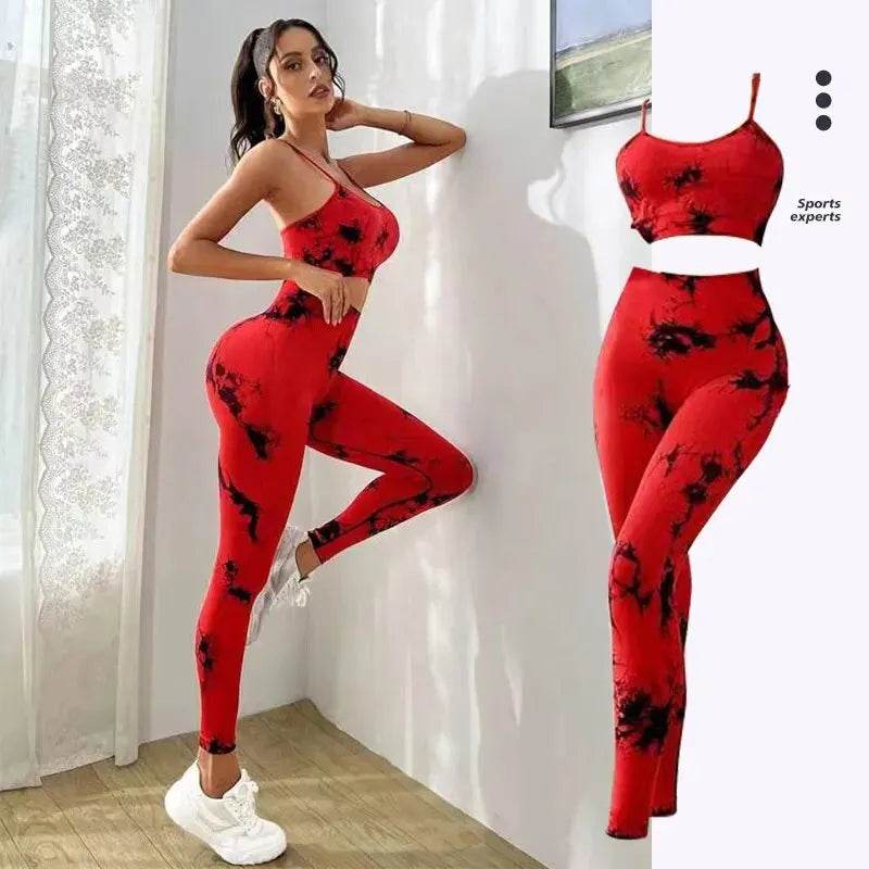 Tie-Dye Seamless Yoga Set – Women’s Workout Bra & High Waist Leggings for Gym & Fitness - Stylemein