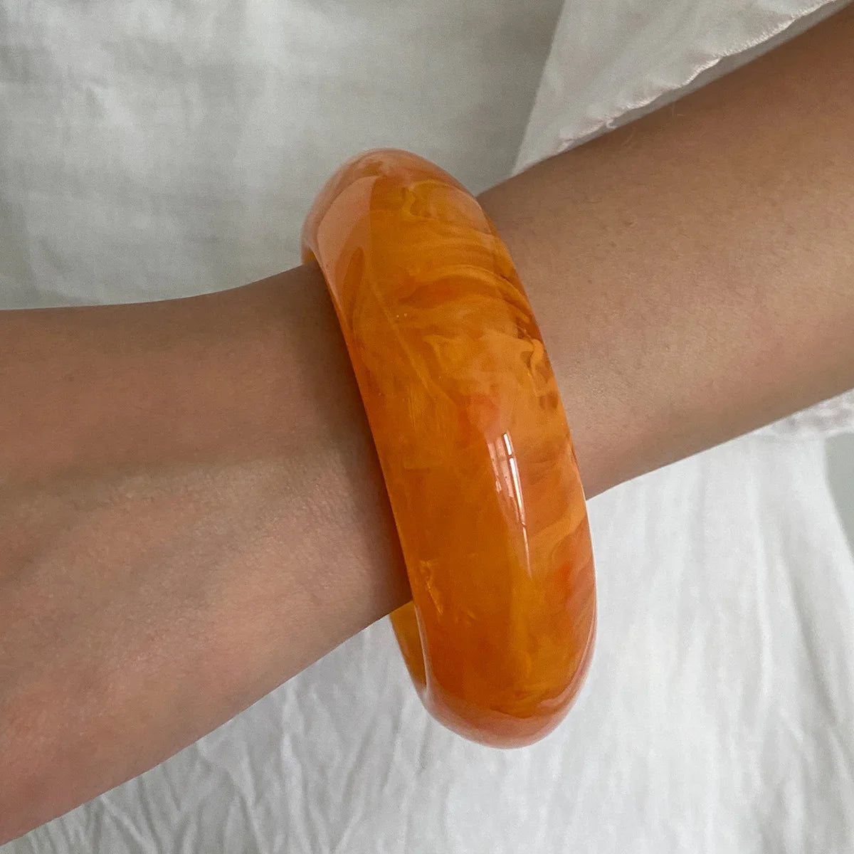 Punk Geometric Acrylic Resin Bangle – Silver Color Bracelet for Women & Men