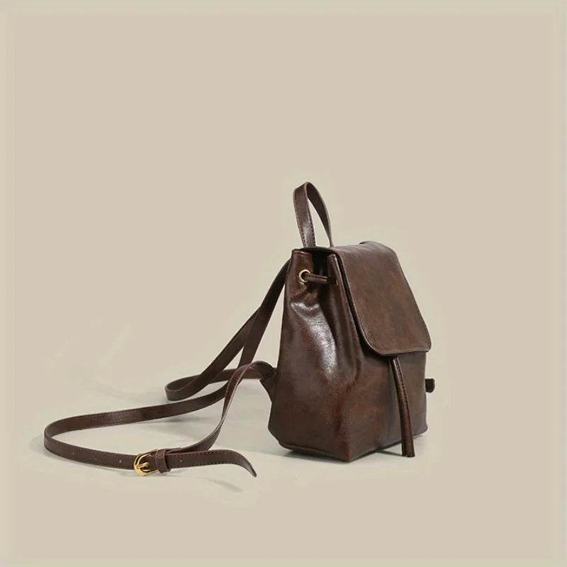 Small Drawstring Backpack for Women: PU Leather Mini Backpack for School & Travel - Stylemein