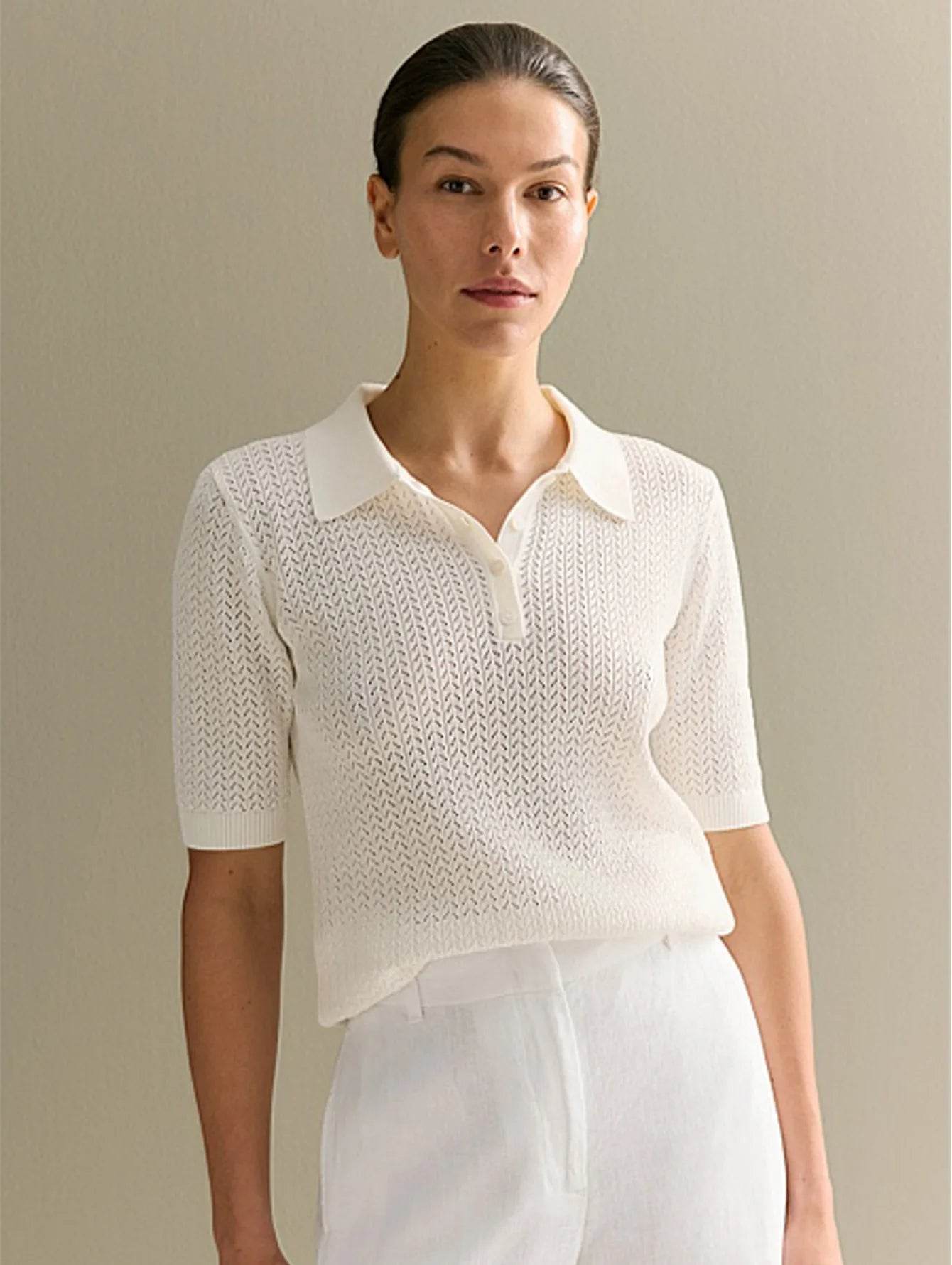 Short Sleeve Knit T-Shirt – Casual Lapel Pullover Top for Women - Stylemein