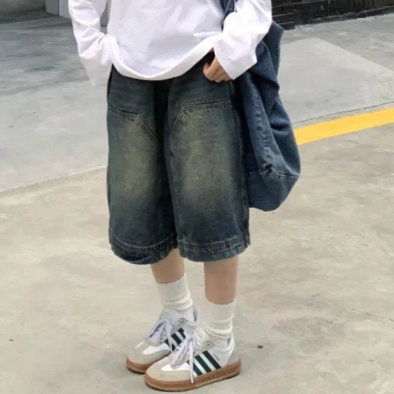 Vintage Baggy Denim Shorts – Oversized Unisex Wide-Leg Jean Jorts - Stylemein