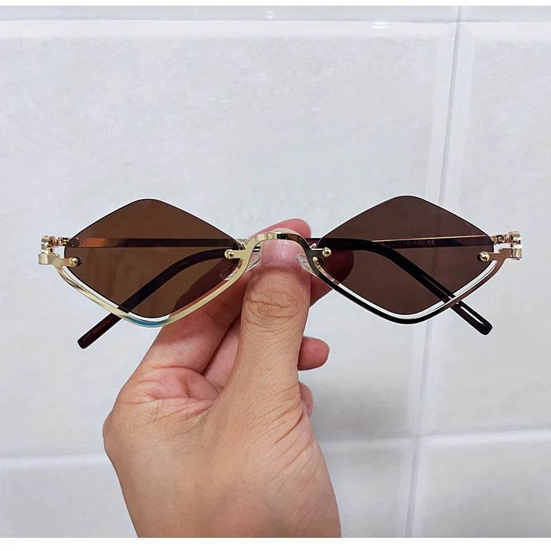 Stylemein - Small Polygonal Sunglasses for Women – Vintage Metal Half Frame Cat Eye Shades